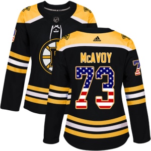 Women's Charlie McAvoy Boston Bruins Authentic USA Flag Fashion Jersey - Black