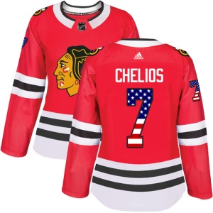 Women's Chris Chelios Chicago Blackhawks Authentic USA Flag Fashion Jersey - Red