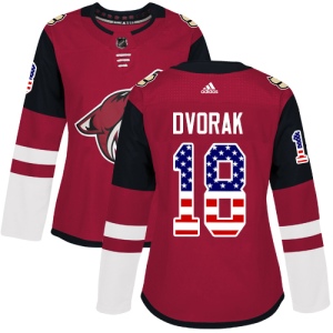 Women's Christian Dvorak Arizona Coyotes Authentic USA Flag Fashion Jersey - Red