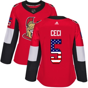 Women's Cody Ceci Ottawa Senators Authentic USA Flag Fashion Jersey - Red