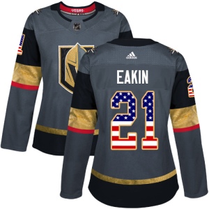 Women's Cody Eakin Vegas Golden Knights Authentic Gray USA Flag Fashion Jersey - Gold