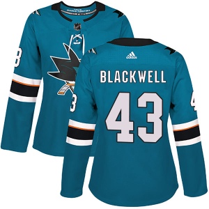 Women's Colin Blackwell San Jose Sharks Authentic Teal Home Jersey - Black