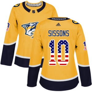 Women's Colton Sissons Nashville Predators Authentic USA Flag Fashion Jersey - Gold