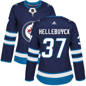 Women's Connor Hellebuyck Winnipeg Jets Authentic Home Jersey - Navy Blue