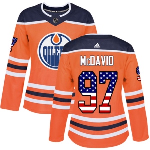 Women's Connor McDavid Edmonton Oilers Authentic USA Flag Fashion Jersey - Orange