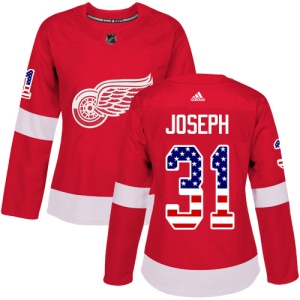 Women's Curtis Joseph Detroit Red Wings Authentic USA Flag Fashion Jersey - Red