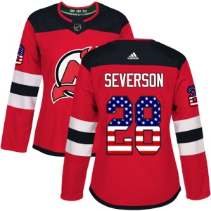 Women's Damon Severson New Jersey Devils Authentic USA Flag Fashion Jersey - Red