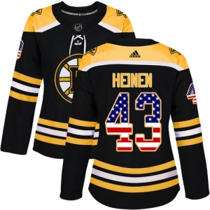 Women's Danton Heinen Boston Bruins Authentic USA Flag Fashion Jersey - Black