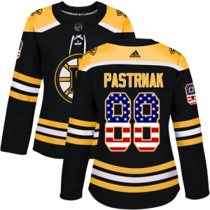 Women's David Pastrnak Boston Bruins Authentic USA Flag Fashion Jersey - Black