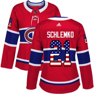 Women's David Schlemko Montreal Canadiens Authentic USA Flag Fashion Jersey - Red