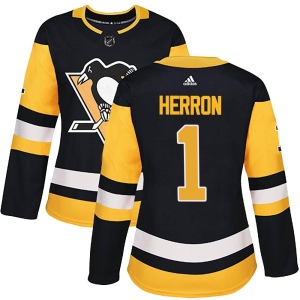 Women's Denis Herron Pittsburgh Penguins Authentic Home Jersey - Black