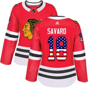 Women's Denis Savard Chicago Blackhawks Authentic USA Flag Fashion Jersey - Red