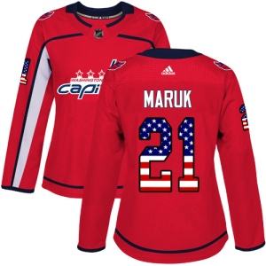 Women's Dennis Maruk Washington Capitals Authentic USA Flag Fashion Jersey - Red