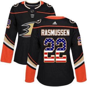 Women's Dennis Rasmussen Anaheim Ducks Authentic USA Flag Fashion Jersey - Black