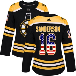 Women's Derek Sanderson Boston Bruins Authentic USA Flag Fashion Jersey - Black