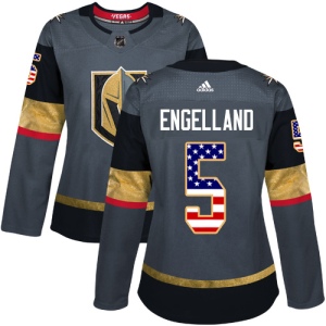 Women's Deryk Engelland Vegas Golden Knights Authentic Gray USA Flag Fashion Jersey - Gold