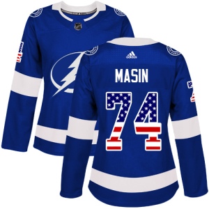 Women's Dominik Masin Tampa Bay Lightning Authentic USA Flag Fashion Jersey - Blue