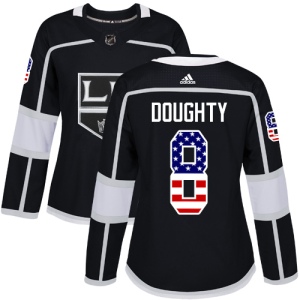 Women's Drew Doughty Los Angeles Kings Authentic USA Flag Fashion Jersey - Black