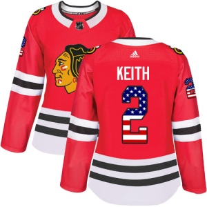 Women's Duncan Keith Chicago Blackhawks Authentic USA Flag Fashion Jersey - Red