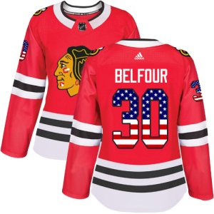 Women's ED Belfour Chicago Blackhawks Authentic USA Flag Fashion Jersey - Red