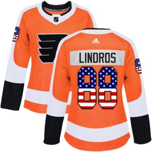 Women's Eric Lindros Philadelphia Flyers Authentic USA Flag Fashion Jersey - Orange