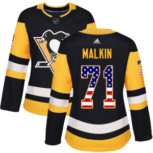 Women's Evgeni Malkin Pittsburgh Penguins Authentic USA Flag Fashion Jersey - Black