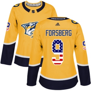 Women's Filip Forsberg Nashville Predators Authentic USA Flag Fashion Jersey - Gold