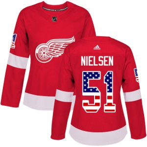 Women's Frans Nielsen Detroit Red Wings Authentic USA Flag Fashion Jersey - Red