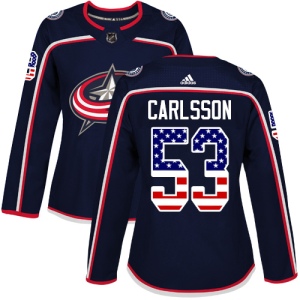 Women's Gabriel Carlsson Columbus Blue Jackets Authentic USA Flag Fashion Jersey - Navy Blue