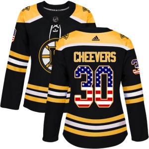 Women's Gerry Cheevers Boston Bruins Authentic USA Flag Fashion Jersey - Black