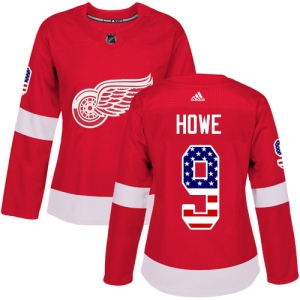 Women's Gordie Howe Detroit Red Wings Authentic USA Flag Fashion Jersey - Red