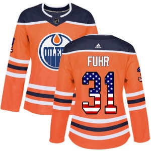 Women's Grant Fuhr Edmonton Oilers Authentic USA Flag Fashion Jersey - Orange