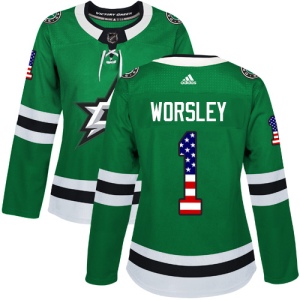 Women's Gump Worsley Dallas Stars Authentic USA Flag Fashion Jersey - Green