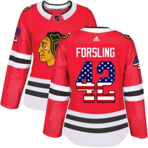 Women's Gustav Forsling Chicago Blackhawks Authentic USA Flag Fashion Jersey - Red