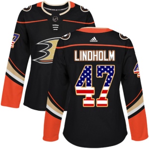 Women's Hampus Lindholm Anaheim Ducks Authentic USA Flag Fashion Jersey - Black