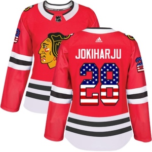 Women's Henri Jokiharju Chicago Blackhawks Authentic USA Flag Fashion Jersey - Red