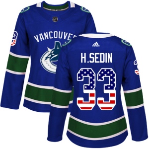 Women's Henrik Sedin Vancouver Canucks Authentic USA Flag Fashion Jersey - Blue