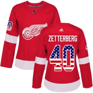 Women's Henrik Zetterberg Detroit Red Wings Authentic USA Flag Fashion Jersey - Red