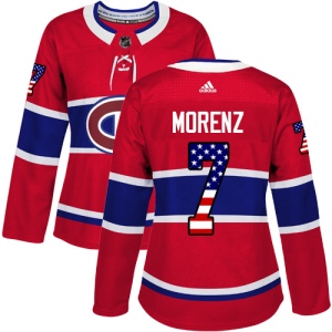 Women's Howie Morenz Montreal Canadiens Authentic USA Flag Fashion Jersey - Red