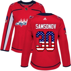 Women's Ilya Samsonov Washington Capitals Authentic USA Flag Fashion Jersey - Red