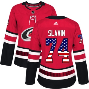 Women's Jaccob Slavin Carolina Hurricanes Authentic USA Flag Fashion Jersey - Red