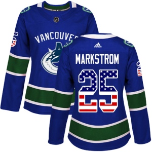 Women's Jacob Markstrom Vancouver Canucks Authentic USA Flag Fashion Jersey - Blue