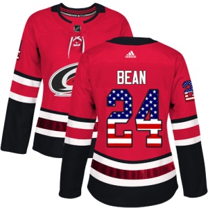 Women's Jake Bean Carolina Hurricanes Authentic USA Flag Fashion Jersey - Red