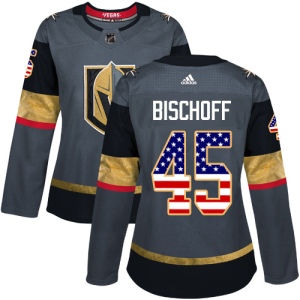 Women's Jake Bischoff Vegas Golden Knights Authentic Gray USA Flag Fashion Jersey - Gold