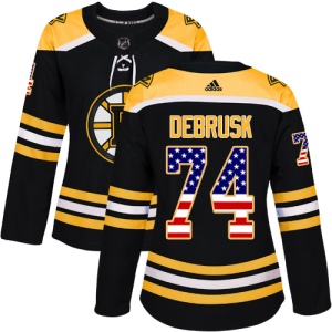 Women's Jake DeBrusk Boston Bruins Authentic USA Flag Fashion Jersey - Black