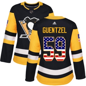 Women's Jake Guentzel Pittsburgh Penguins Authentic USA Flag Fashion Jersey - Black