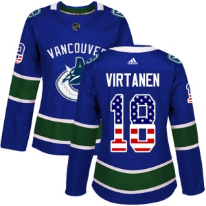 Women's Jake Virtanen Vancouver Canucks Authentic USA Flag Fashion Jersey - Blue