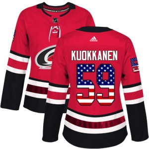 Women's Janne Kuokkanen Carolina Hurricanes Authentic USA Flag Fashion Jersey - Red