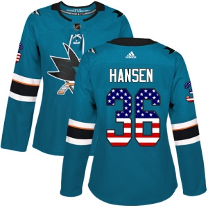 Women's Jannik Hansen San Jose Sharks Authentic Teal USA Flag Fashion Jersey - Green