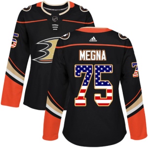 Women's Jaycob Megna Anaheim Ducks Authentic USA Flag Fashion Jersey - Black